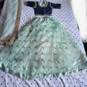 Navy and Teal Lengha